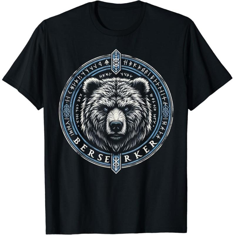 0413 Viking Berserker Bear Warrior Odin Runes Nordic Compass Gift TShirt Celtic Runes Norse Myths Graphic clothes All size tops S