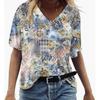 Summer V-neck 3D Feather Flower Printed Top Fashionable Casual Short Sleeved Women's T-shirts