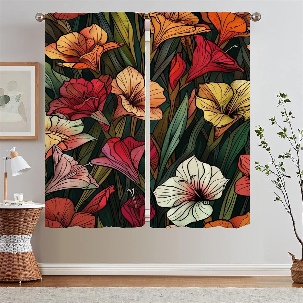 Gladiolus Pink Curtains for Living Room Tentacles Blackout Window Sheer Curtains 2 Pcs Set Curtain Bedroom Decoration Blind the