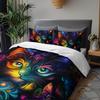 3pcs Colorful Rainbow Cat Bedding Psychedelic Cat Bedding Quilt Set Abstract Cat Themed Duvet Cover Set Bohemian Gifts for Kids