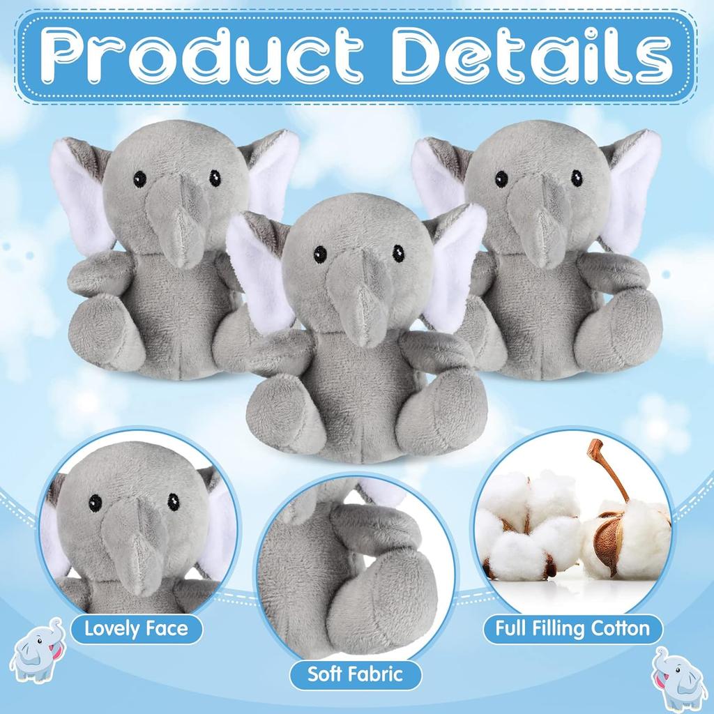 Jenaai 12 Pcs Mini Elephant Stuffed Animals 4 Inches Small Cute Soft Forest Plush Elephant Toys for Boys Girls Baby Shower Decorations Birthday Party