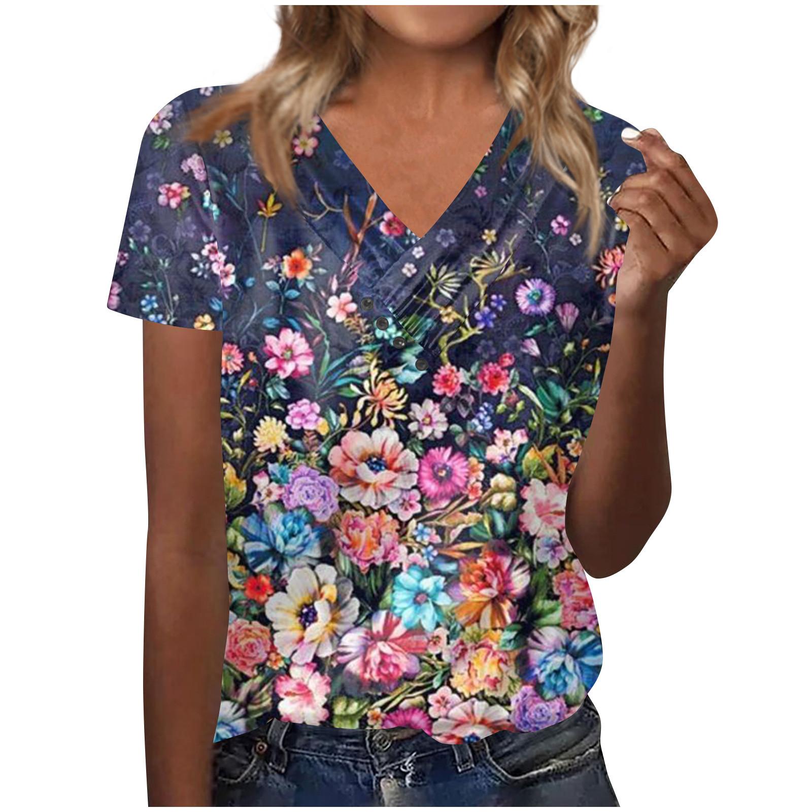 

Women s Blouses Dressy Casual Sexy Fashion Pleated Cross Neck T-Shirts With Button Collar Fashion Clothing Tunic Tops T-Shirt Pullover Tops M