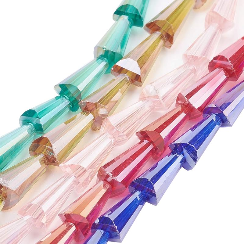 Pandahall 10 Strand Electroplate Glass Round Faceted Plated Beads for Jewelry Making (50pcs/Strand, Mixed Color) 12x6x6mm