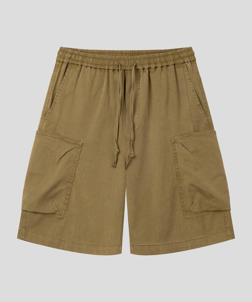 BLACK MOMENT Pigment Washed Cargo Banding Shorts [Charcoal Black]