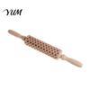 Wooden Dough Roller for Cookies Christmas Pattern Engraved Rolling Pin, Non-slip Handle Party Baking Supplies Roller, Decorative Kitchen Tool Embossed