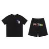 Mens Gradient Letter Embroidered Cotton Tee Shorts Set Streetwear Casual Outfit