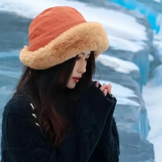 

WTEMPO Large Furry Plush Brim Retro Women s Hats Autumn Winter Casual Versatile Warm Hats Thickened Soft Solid Color Windproof Cold-proof Hats 1pc оранжевый