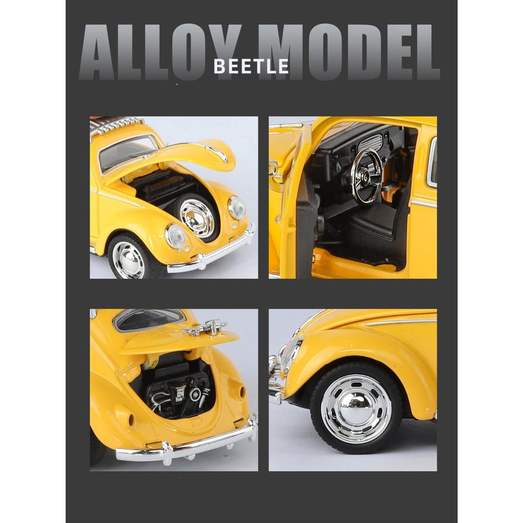 1/32 Beetle 1995 Classic Car Alloy Car Model Sound and Light Pull Back Children's Toy Collectibles Birthday Gift