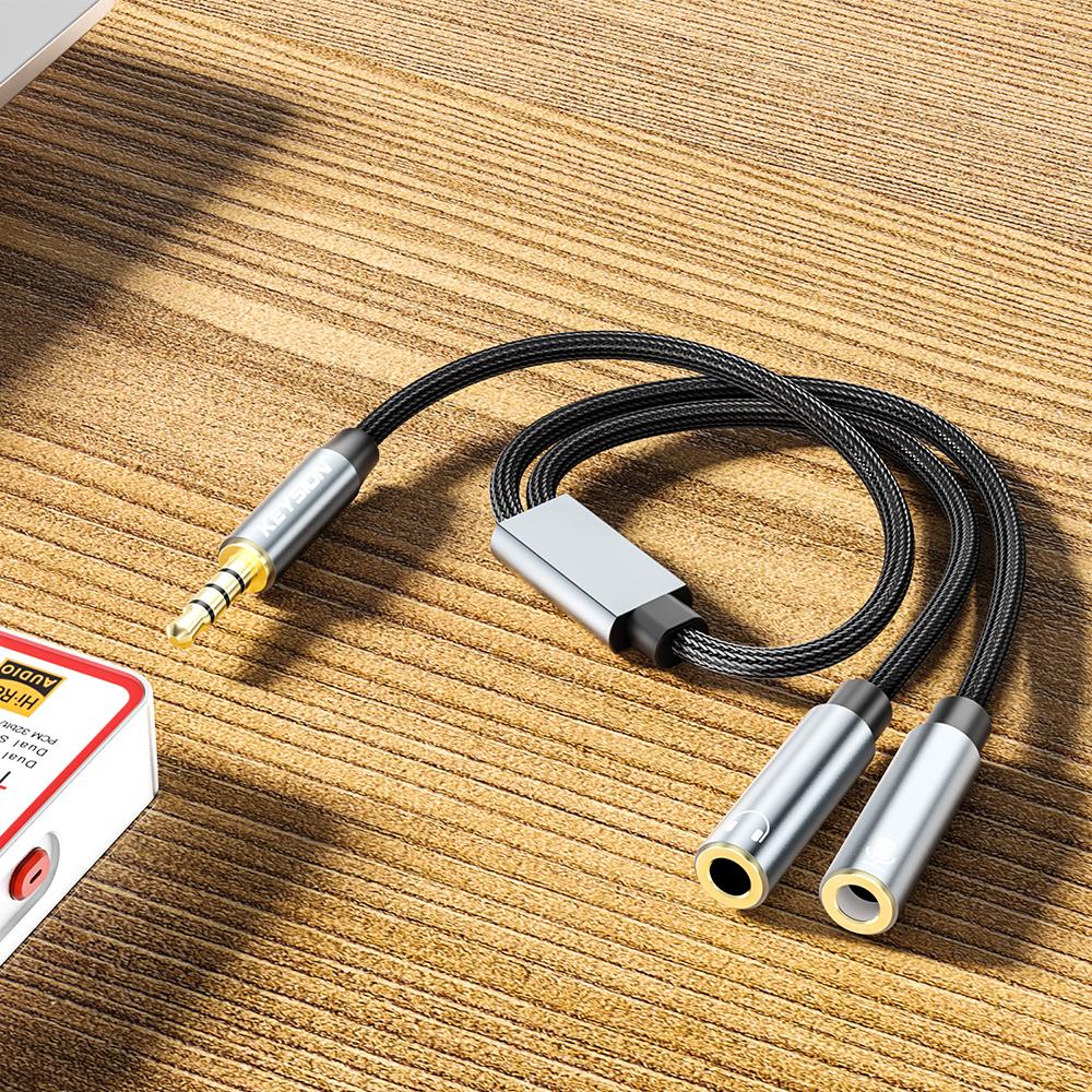 KEYSION Headset Splitter 3.5mm Audio+Mic Stereo Headphone Splitter Audio 3.5mm 4 Pole Jack Y Cable for Phone HIFI DAC Amplifier