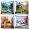 4PCS Seasonal Scenery Pillow Covers, Sofa Cushion Covers, Zipper Closure, Woven Style Lumbar Pillow Cases, for Living Room