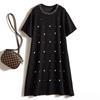 Little Fairy Pearl Black Dress! Foreign Trade Original Garment Women 2025 Summer Stretch Tencel Cotton Portable Slimming Dress