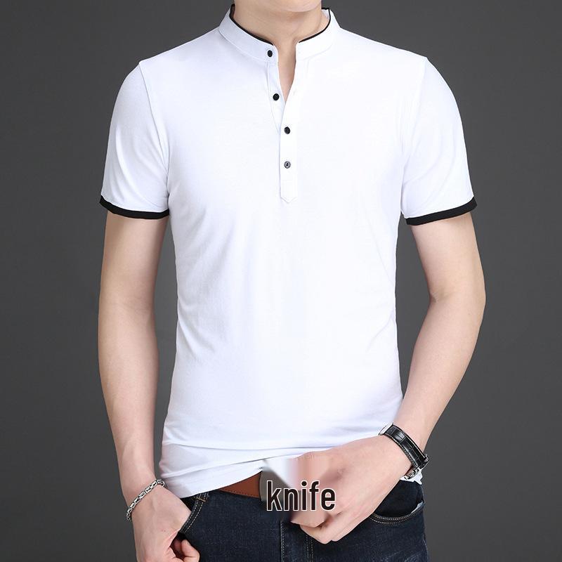 Sommer Koreanischer Stil Einfarbig Stehkragen Herren Kurzarm Poloshirt