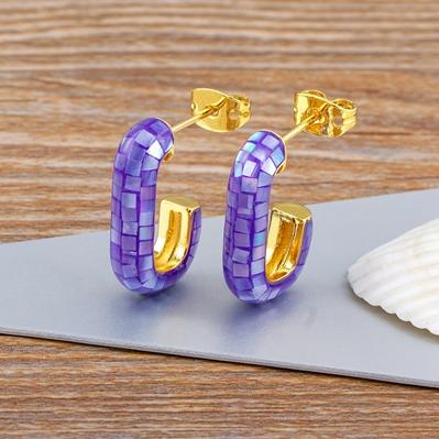 

Nidin Fashion Natural Shell Earrings 4 Colors Women Luxury Elegant Cubic Zirconia Hoops Ear Buckle Trendy Jewelry Wedding Gift фиолетовый