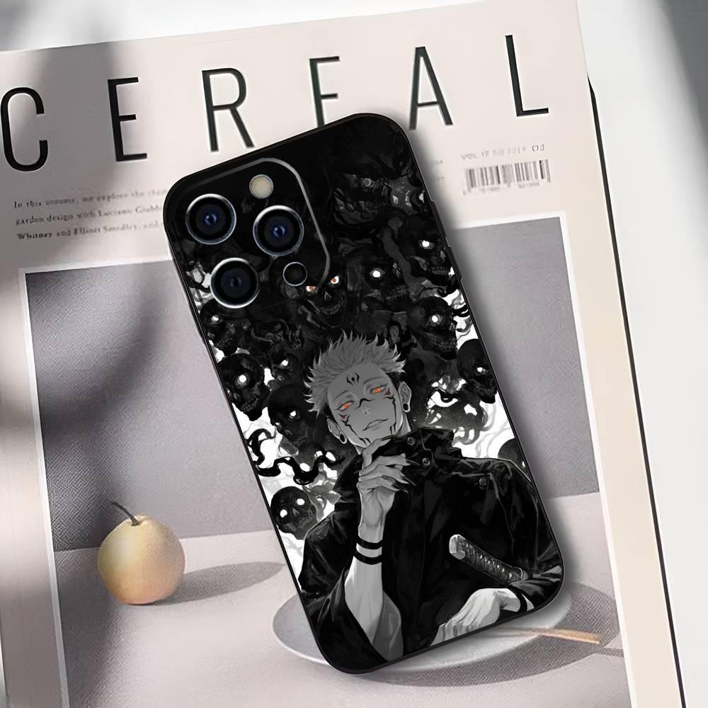 R-Ryomen Sukuna J-Jujutsu K-Kaisen Phone Case For IPhone 17,16,15,14,13,12,11,Plus,Pro,Max,Plus,XS,soft case Black silicone