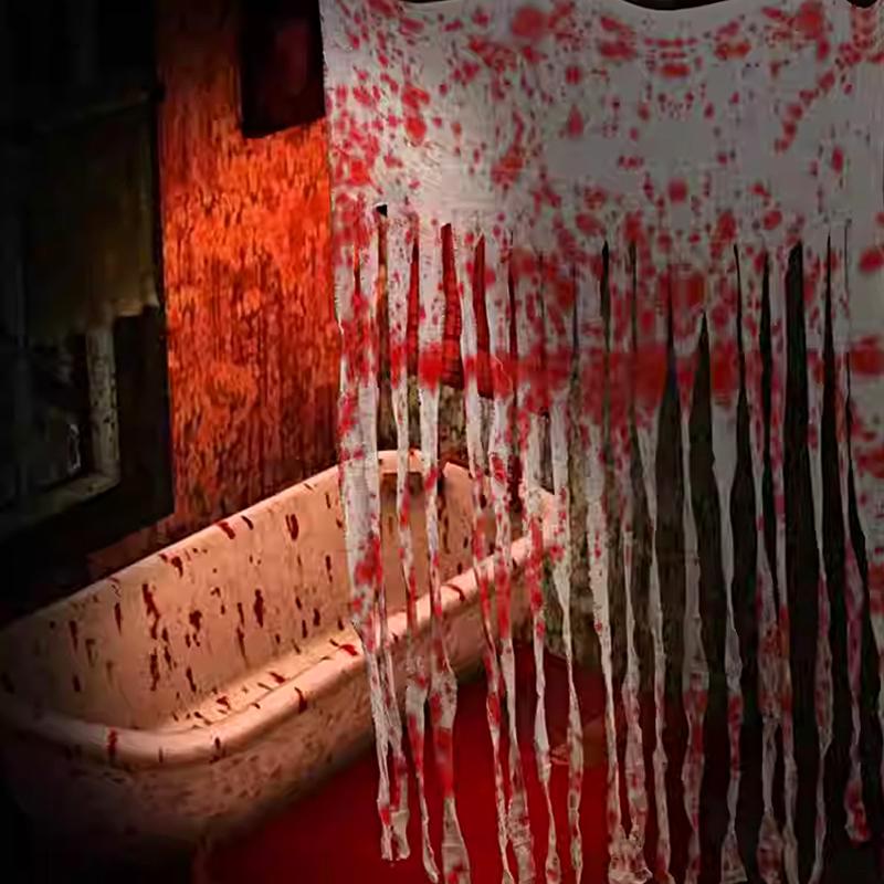 Halloween DIY Ornament Theme Background Cloth Home Party Blood Stain Pattern Decorative Door Curtain Haunted House 100*165cm