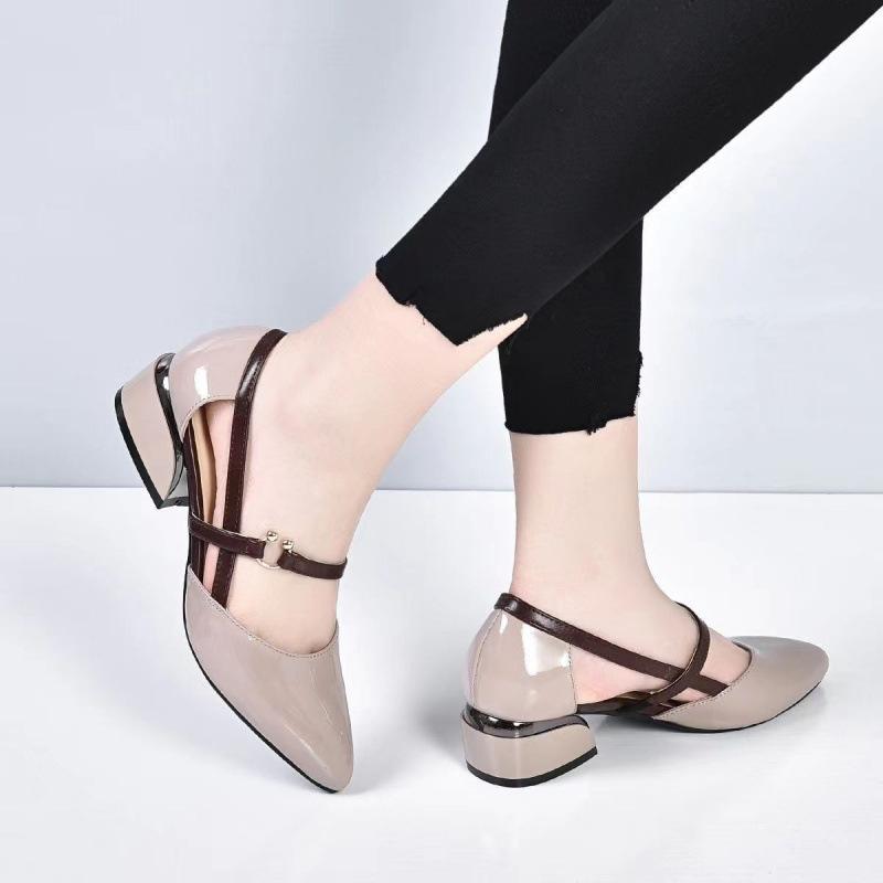 

Baotou thick heel medium heel sandals fairy 2025 fairy style pointed head high heel leather shoes temperament versatile hollow single shoes soft le 40 абрикосовый