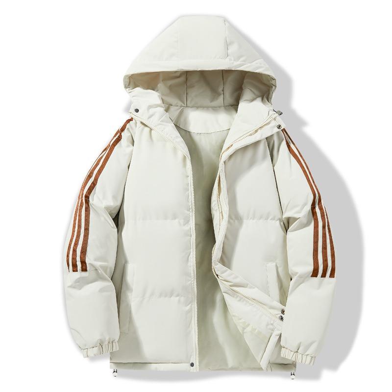 New couple three-bar padded jacket thickened hooded padded jacket sports casual jacket youth popular solid color padded jacket