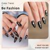 24pcs French Tip Press On Nail Almond Shape False Nail with Star Moon Designs Gothic Black Stick On Nail Gift for Women