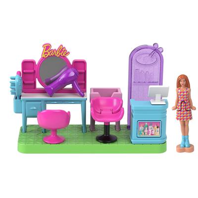 Barbie Mini Barbie Land Hair Salon Doll House Playset with 1 Micro Ages 6 and JCR32 Dress-Up Doll, Up, Pink,