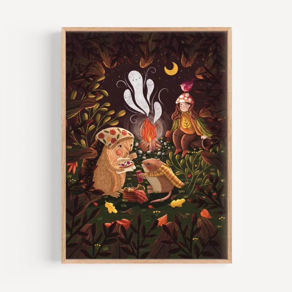 Modern Autumn Lovers Pumpkin Winter Forest Illustration Poster and Prints Canvas Printing Wall Art Picture for Living Room Decor