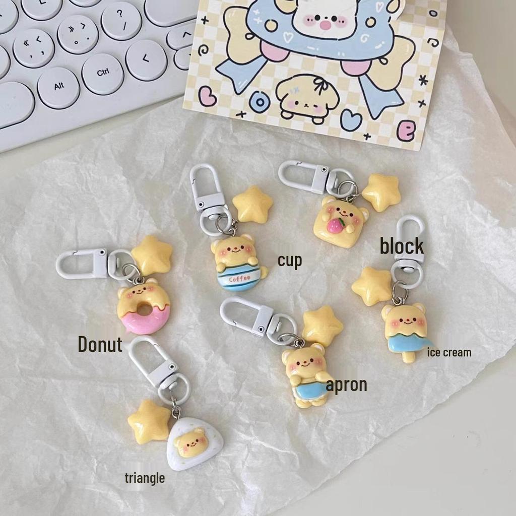 Butter Bear Dessert Keychain: Soft & Cute Cartoon Pendant for Backpacks with Stars