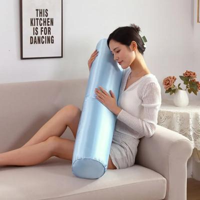 Travesseiro cervical de 60/80/100/120 cm, travesseiro longo para o corpo, almofada para apoio de cabeça, seda gelada, cor sólida, cilíndrico com núcleo removível