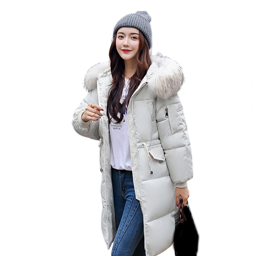 Manteau d'hiver Doudoune Veste Femme Fourrure Capuche Fourrure Épaisse Rembourrée Taille à Cordon de Serrage Fermeture Éclair Longueur Moyenne Manteau en Coton