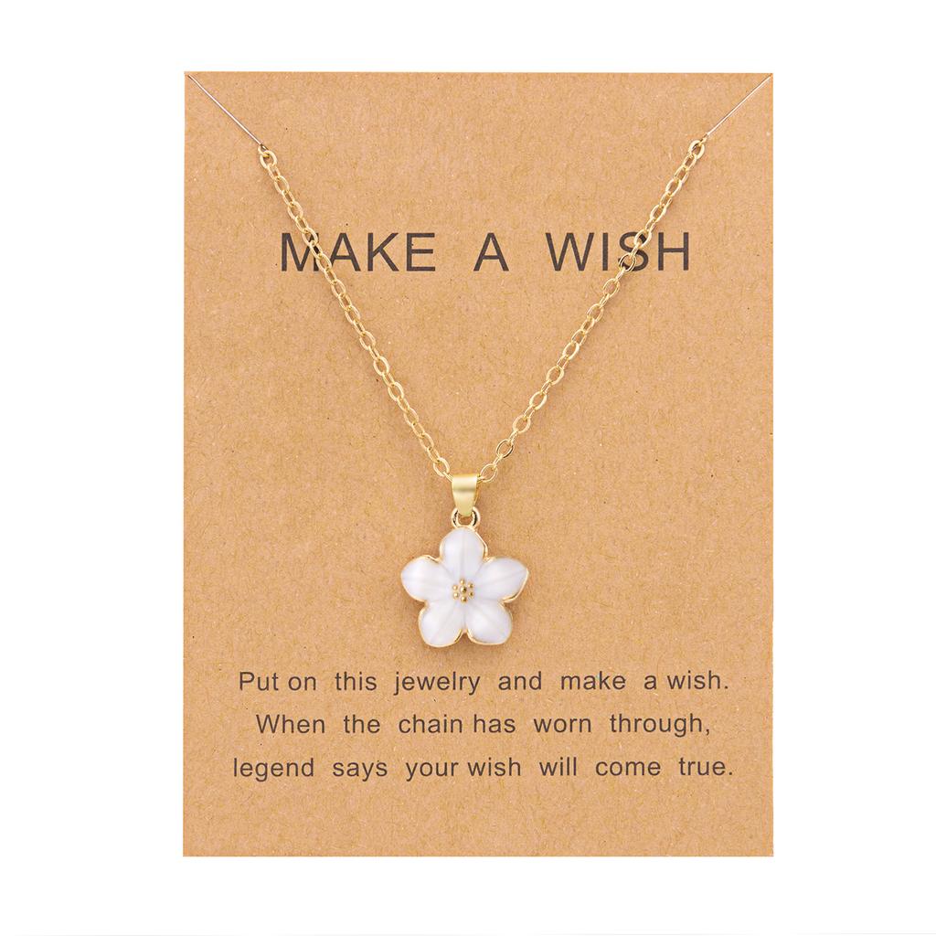 Fashion Enamel Flower Pendant Necklace for Women Romantic Colorful Cherry Blossom Necklace Make A Wish Cardboard Jewelry Gifts