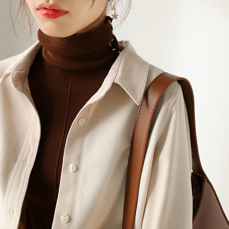 Women's Office Commuter Polished Shirt Solid Color Vintage Lining Shirt Female Long-sleeved Tops Spring and Autumn Winter