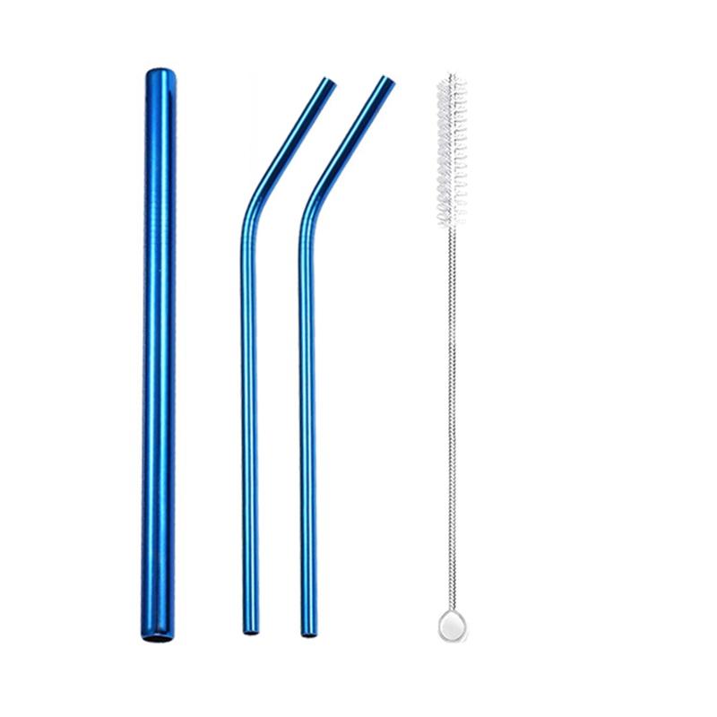 3Pcs Rainbow Color Reusable Metal Straws with Cleaning Brush 304 Stainless Steel Drinking Straws for Smoothie Milkshake Drinks