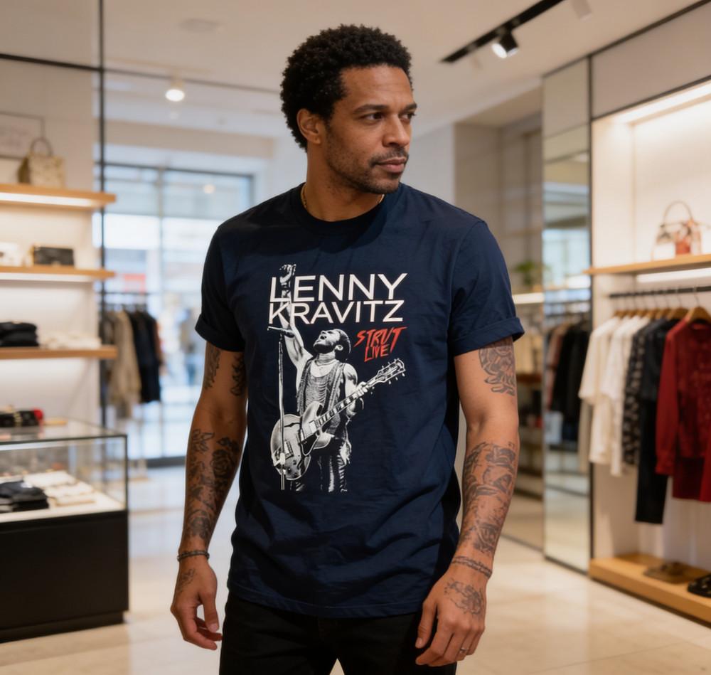 Lenny Kravitz Strut World Tour Navy Short Sleeve Tee Shirt All Size Unisex T-Shirt L