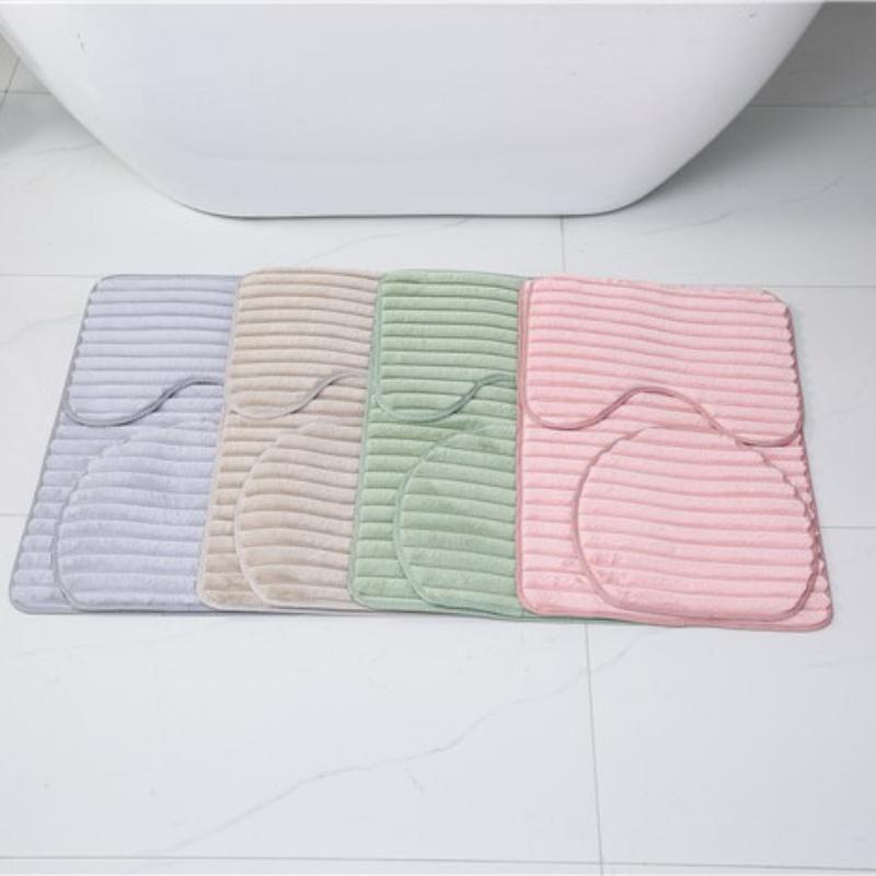 3 Piece Grey Bath Rug Set Soft Absorbent Non Slip Backing For Bathroom Daily Use