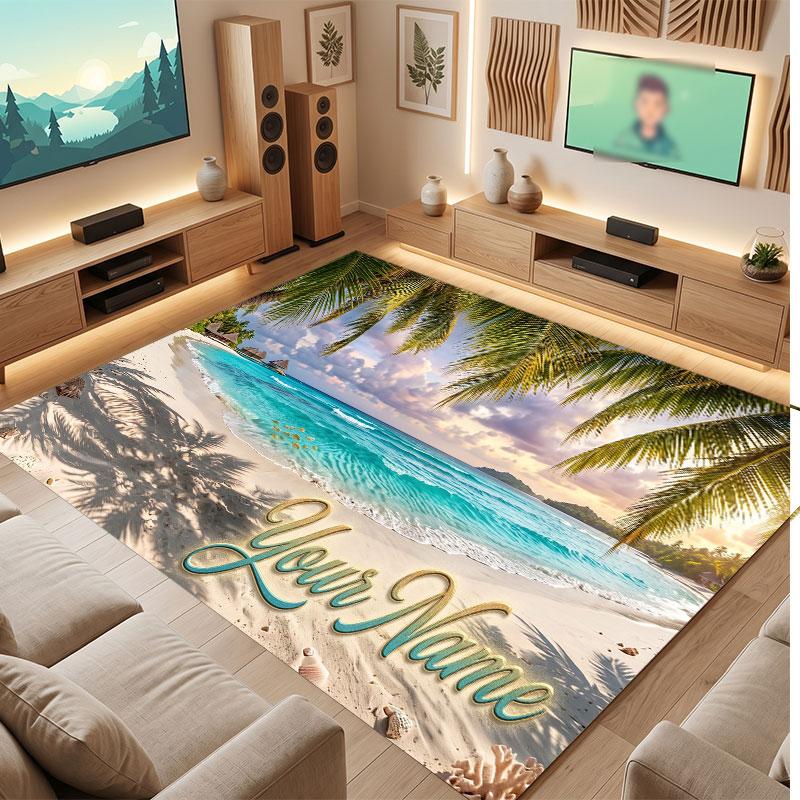 Octopus Sea Life Theme Crystal Velvet Floor Rug Personalized Custom Name Text Warm Carpet Home Decoration