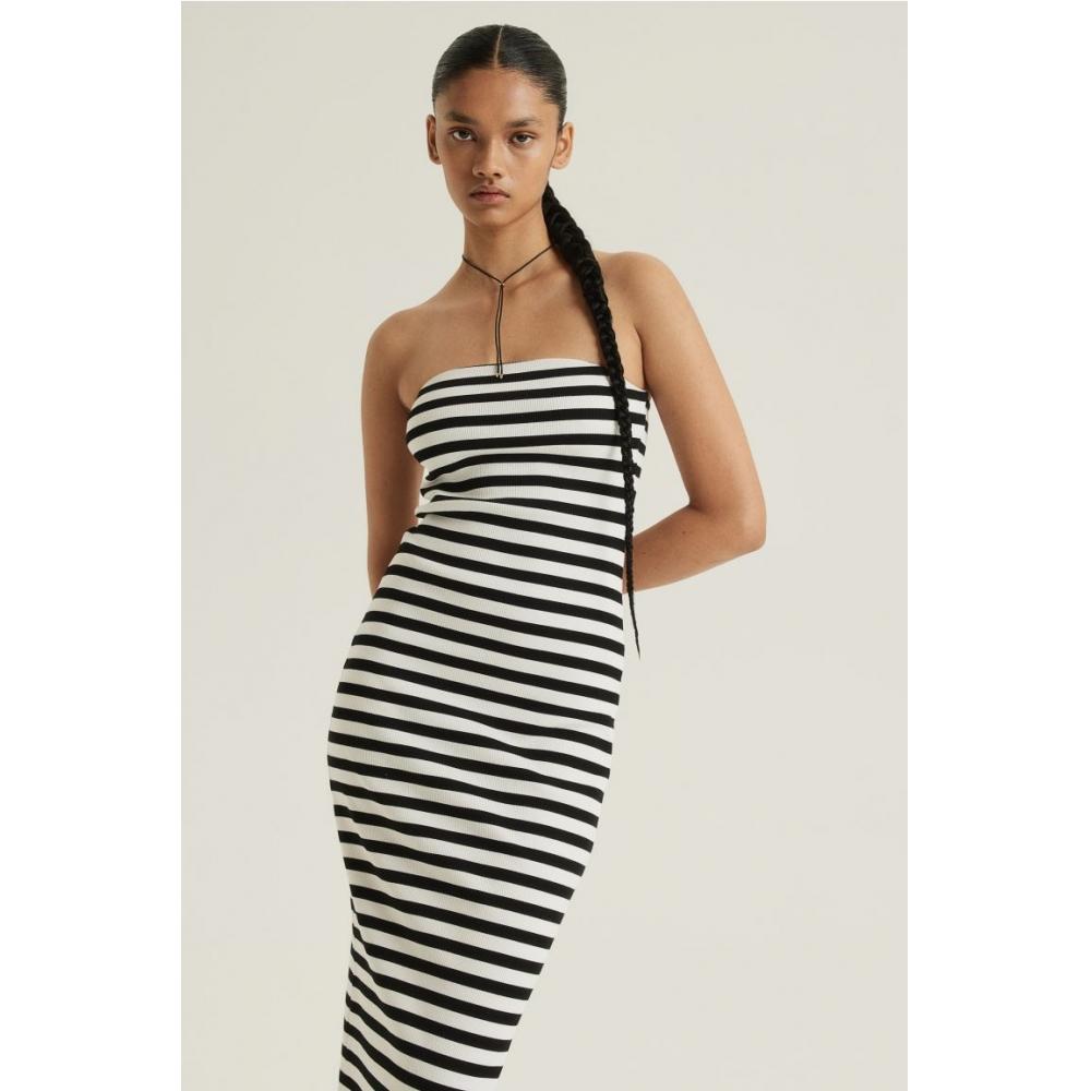 

Платье без бретелек HM Ribbed, белая полоска