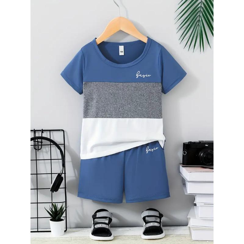 Summer Children's Boys Clothes Color Matching T-shirts and Shorts 2-piece Set Baby Girls Short-sleeved Tops and Bottoms