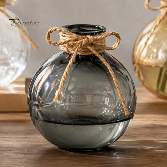 Klarer Wasserpflanzenbehälter Runder Harz-Vase, Transparenter Kugel-Blumentopf mit Jute-Glasvase für Blumenbogen, Moderner Kunststoff-Pflanztopf