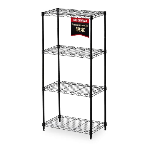 IRIS OHYAMA Metal Rack, Matte Color Metal Rack, 55cm Wide, 4 Shelves, Black, 19mm Pole Diameter, 100kg Load Capacity, 55cm Wide X 35cm Deep X 122.6cm