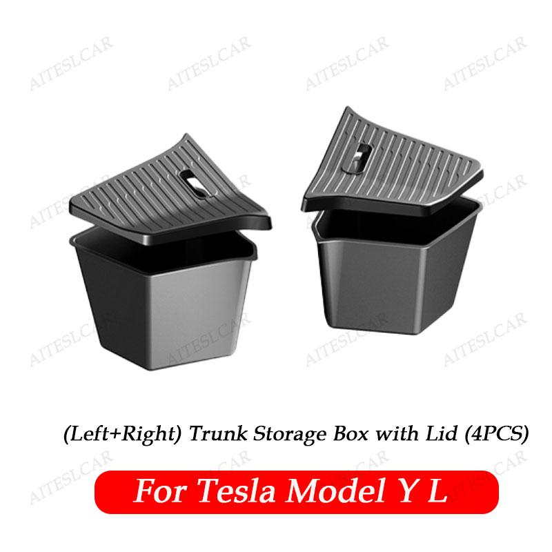 AITESLCAR Car Trunk Side Storage Box For Tesla Model Y L 2026 Flocking TPE Cover Mat Partition Board Stowing Space Accessories