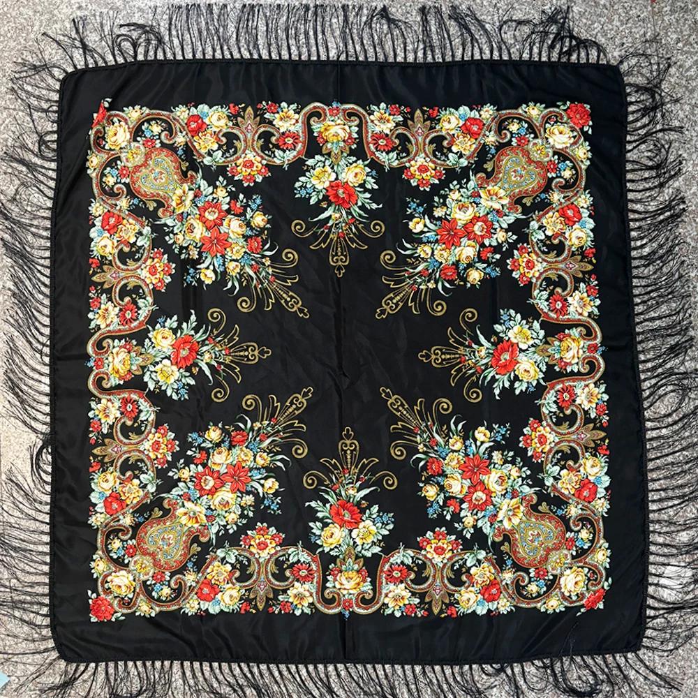 Luxury Floral Print Russian National Square Scarf