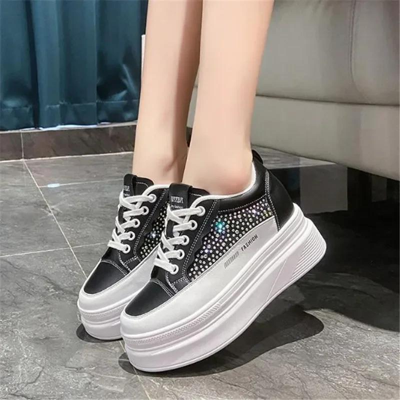 Fashion Outdoor Jogging Rhinestone Bling Sneakers Women Chunky Shoes height increase Design Ladies Footwear Leather Platform Trainers
