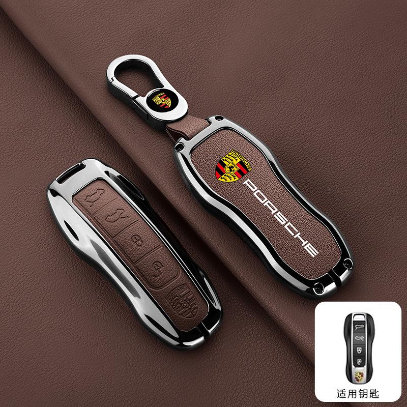 4 Buttons Zinc Alloy Leather Car Remote Key Case Cover Shell for Porsche New Cayenne Panamera 911 992 Taycan Accessories Sticker