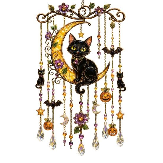 Seasonal Party Hanging Decor Halloween Wind Chime, Colorful Bird Sun Catcher, Cute Garden Ghost Windchime, Decoration for Patio Yard Faux Crystal