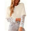 Women's Long Sleeve Lace Patchwork Neck Top Casual T-Shirt
