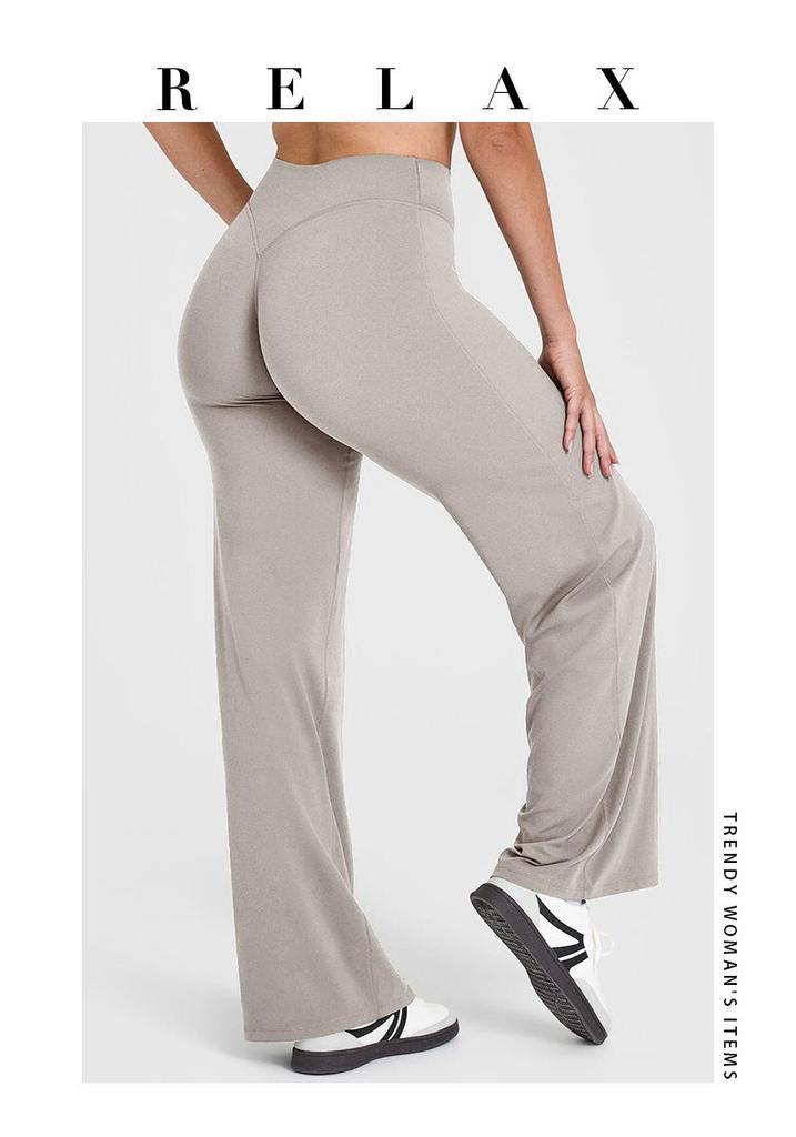 Women's Nude Feel Peach Hip High Waist Yoga Pants - Elastic, Straight Wide-Leg Design for Fitness