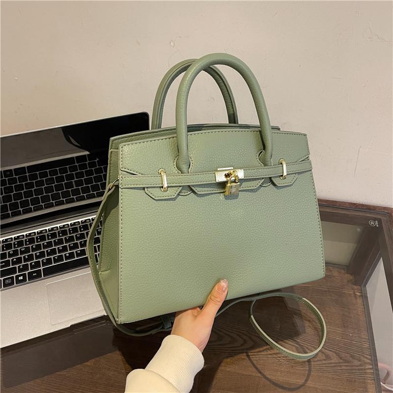 New High-end Lychee Pattern Small Lock Platinum Bag Portable Shoulder Oblique Span Trendy Women's Bag