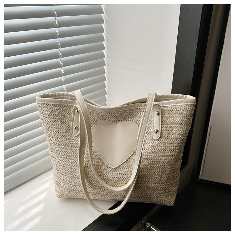 Bag women's bag 2025 new Korean version, simple small bag, love straw woven bucket bag, tote bag