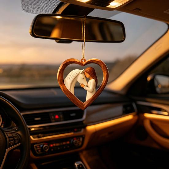 2D Acrylic Girl Horse Heart Ornament Car Rearview Mirror Double-Sided Printed Keychain Fade-Resistant Equestrian Lover Gifts