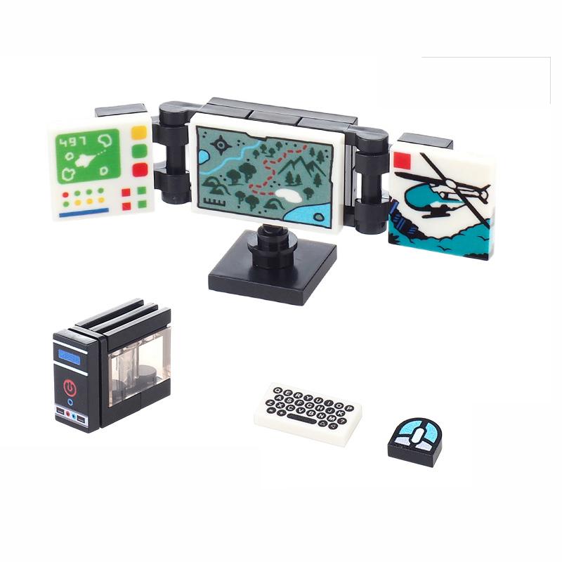 MOC City Building Block Figures Accessory TV Game Console Computer Screen Control Center Easel Oil Printing Bricks DIY Kids Toys