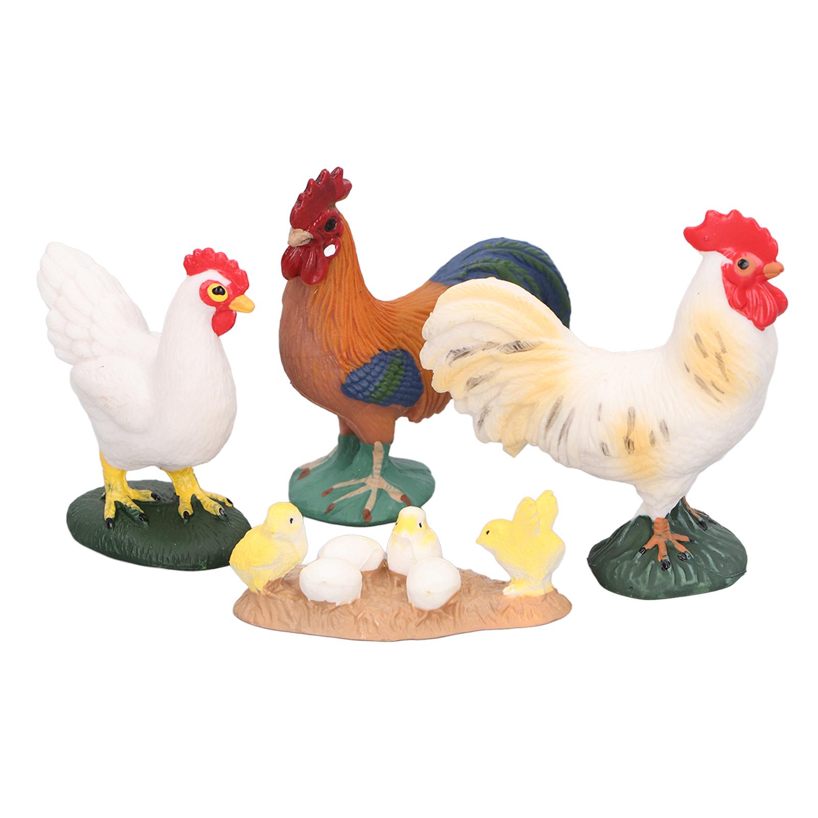 

4pcs Simulated Farm Chicken Figurines Set Lifelike Small Rooster Hen Chicks Decoration for Tabletop Garden Courtyard