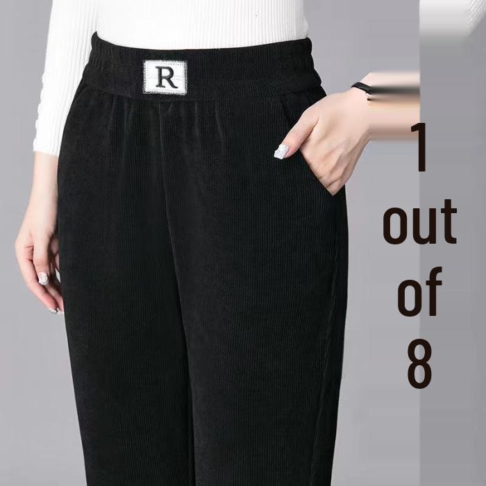 

Mom s Fleece-Lined Corduroy High-Waist Trousers - Autumn/Winter Casual Straight Leg for Middle-Aged Women XL
